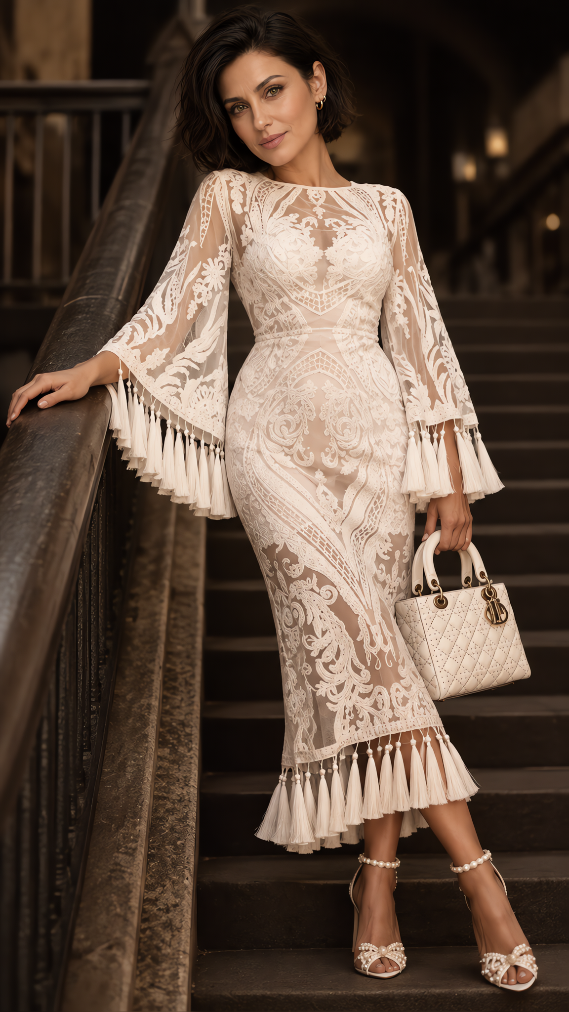 Paloma Lace Flare-Sleeve Dress