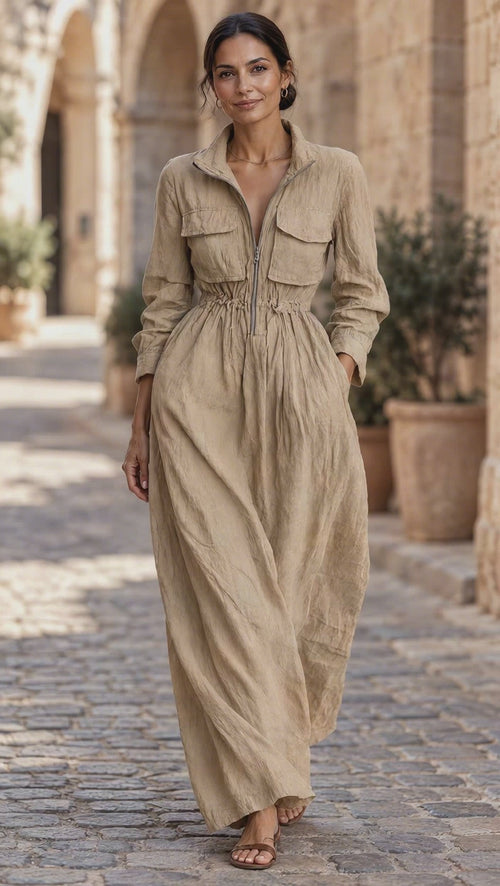 Alba Maxi Shirt Dress in beige, video in motion